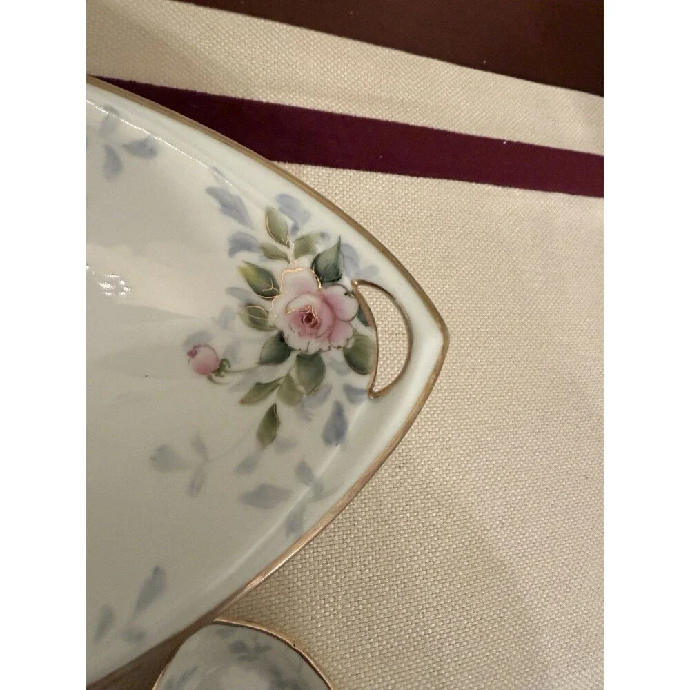 Vintage Hand-painted Nippon Porcelain Vegetable Dish & Open Salt Dishes Set